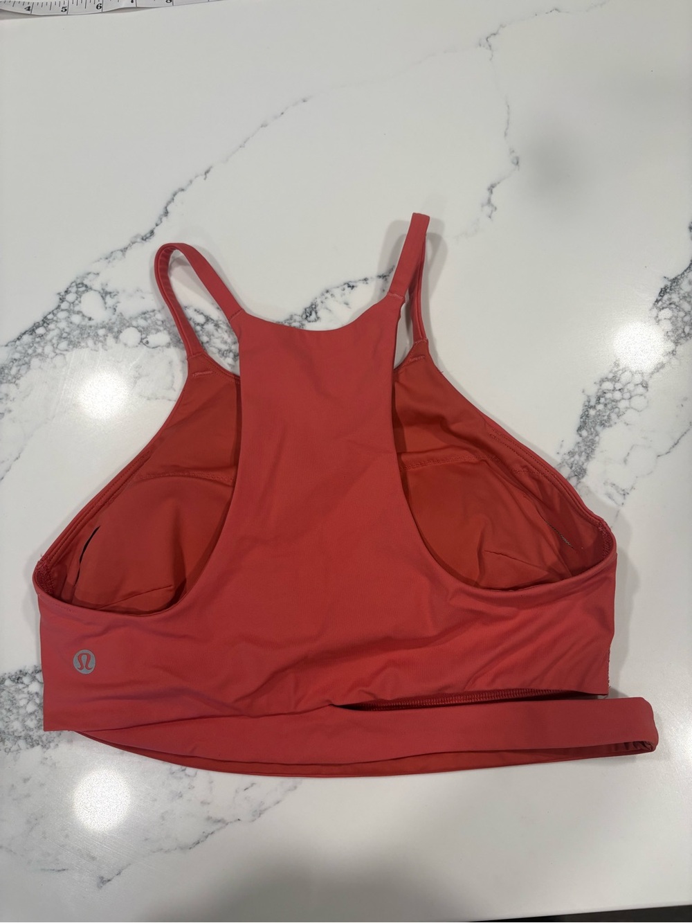 Lululemon XS Coral Red Wrap Tie Back Strappy Sports Bra - Picture 3 of 6